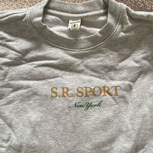 Sporty & Rich Light Gray Crewneck Sweatshirt with Navy Tag
